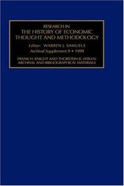 Cover of: Research in the History of Economic Thought and Methodology, Volume 17 : Frank H. Knight and Thornstein B. Veblen: Archival and Bibliographical Materials ... Thought and Methodology, Arch. Supp. 9)