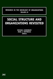 Cover of: Social Structure and Organizations Revisited (Research in the Sociology of Organizations)