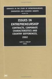 Cover of: Issues in Entrepreneurship (Advances in the Study of Entrepreneurship, Innovation and Economic Growth)