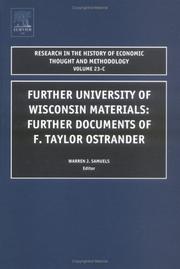 Cover of: Further University of Wisconsin Material and Further Documents of F. Taylor Ostrander, Volume 23C (Research in the History of Economic Thought and Methodology) |