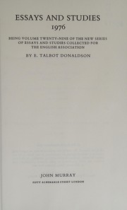Cover of: Essays and studies, 1976: being volume twenty-nine of the new series of essays and studies collected for the English Association