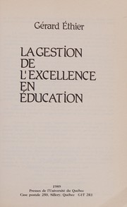 Cover of: La gestion de l'excellence en éducation