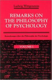 Cover of: Remarks on the Philosophy of Psychology, Volume 1 (Remarks on the Philosophy of Psychology) | Ludwig Wittgenstein