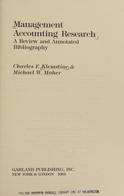 Management accounting research by Charles F. Klemstine