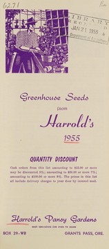 Cover of: Greenhouse seeds from Harrold's 1955 by Harrold's Pansy Gardens (Grants Pass, Or.)