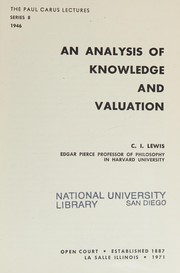 Cover of: An anlysis of knowledge and valuation