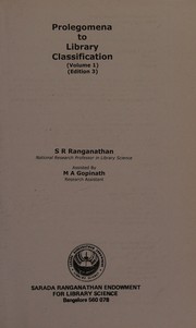 Cover of: Prolegomena to Library Classification : (Edition III)