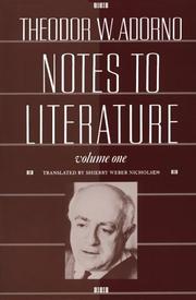Cover of: Notes to Literature, Volume 1 by Theodor W. Adorno