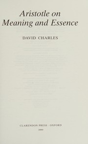 Cover of: Aristotle on meaning and essence by Charles, David