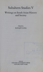 Cover of: Subaltern Studies: Writings on South Asian History and Society Volume V (Subaltern Studies)