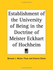 Cover of: Establishment of the University of Being in the Doctrine of Meister Eckhart of Hochheim