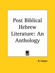 Cover of: Post Biblical Hebrew Literature by B. Halper