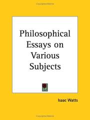 Cover of: Philosophical Essays on Various Subjects by Isaac Watts