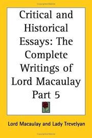 Cover of: Critical and Historical Essays, Part 5 (The Complete Writings of Lord Macaulay) by Thomas Babington Macaulay