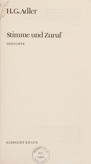 Cover of: Stimme und Zuruf by H. G. Adler