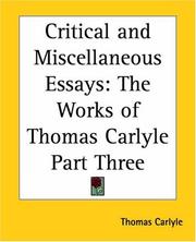Cover of: Critical And Miscellaneous Essays by Thomas Carlyle