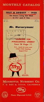 Cover of: Monthly catalog, July and August, 1958: pot grown lining out stock in 2 1/4 and 3" pots