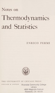 Cover of: Notes on thermodynamics and statistics