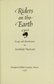 Cover of: Riders on the Earth by Archibald MacLeish