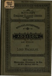 Cover of: An Essay on Addison by Thomas Babington Macaulay, Thomas Babington Macaulay