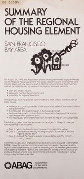 Cover of: Summary of the regional housing element: San Francisco Bay Area