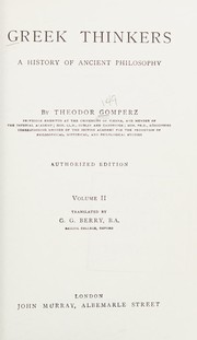 Cover of: Greek thinkers: a history of ancient philosophy : Volume II