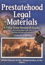 Cover of: Prestatehood Legal Materials: A Fifty-State Research Guide, Including New York City and the District of Columbia (Law Librarianship)