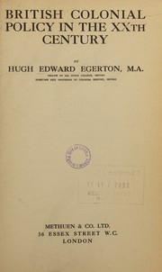 Cover of: British colonial policy in the XXth century
