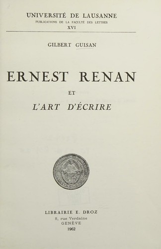 Ernest Renan et L'art D'ecrire