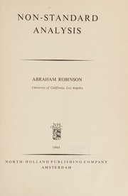 Cover of: Non-standard analysis