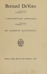 Cover of: Bernard DeVoto: a preliminary appraisal
