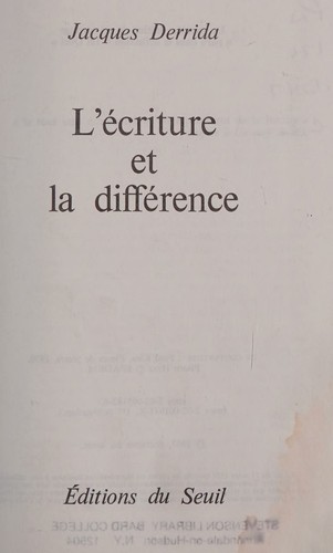 Cover of L'écriture et la différence