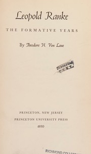 Cover of: Leopold Ranke the Formative Years
