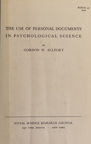 Cover of The use of personal documents in psychological science by Gordon W. Allport
