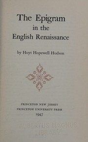 Cover of: The epigram in the English Renaissance.