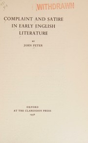 Cover of: Complaint and Satire in Early English Literature