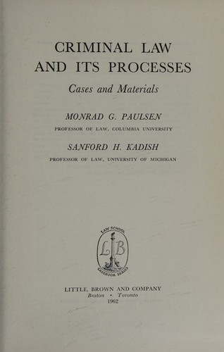 cover of Criminal law and its processes