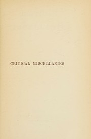 Cover of: Critical Miscellanies Vol. III