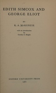 Front cover of Edith Simcox and George Eliot by K. A. McKenzie