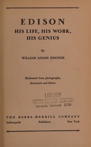 Cover of: Edison;: His life, his work, his genius,