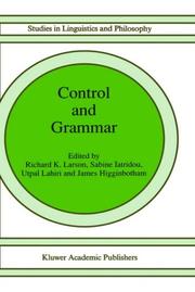 Cover of: Control and grammar