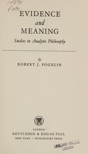 Cover of: Evidence and Meaning: Studies in Analytic Philosophy