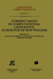 Cover of: Current issues in computational linguistics: in honour of Don Walker