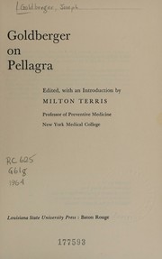 Cover of Goldberger on pellagra by joseph goldberger