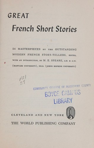 cover of Great French short stories;