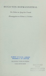 Cover of: Hugo Von Hofmannsthal (German) by Helmut A. Fiechtner, Helmut A. Fiechtner