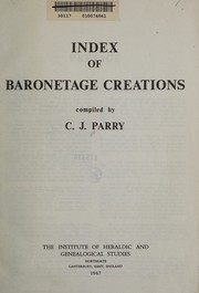 Cover of Index of baronetage creations by c. j. parry