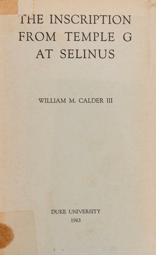 cover of The Inscription from Temple G at Selinus