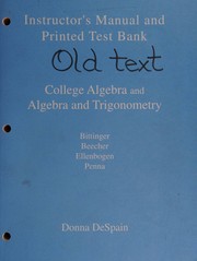 Cover of: Instructor's Manual and Printed Test Bank by Marvin Bittinger, David Ellenbogen, Judith A. Beecher, David Ellenbogen, Judith A. Penna