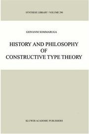 Cover of: History and Philosophy of Constructive Type Theory (SYNTHESE LIBRARY Volume 290)
